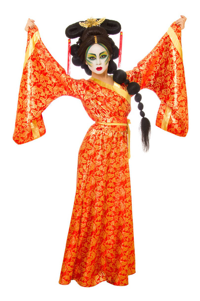 白い背景に中国の伝統的な衣装の女の子 - 写真・画像