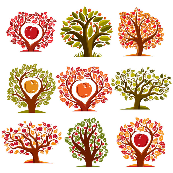 trees with ripe apples - Vector, afbeelding