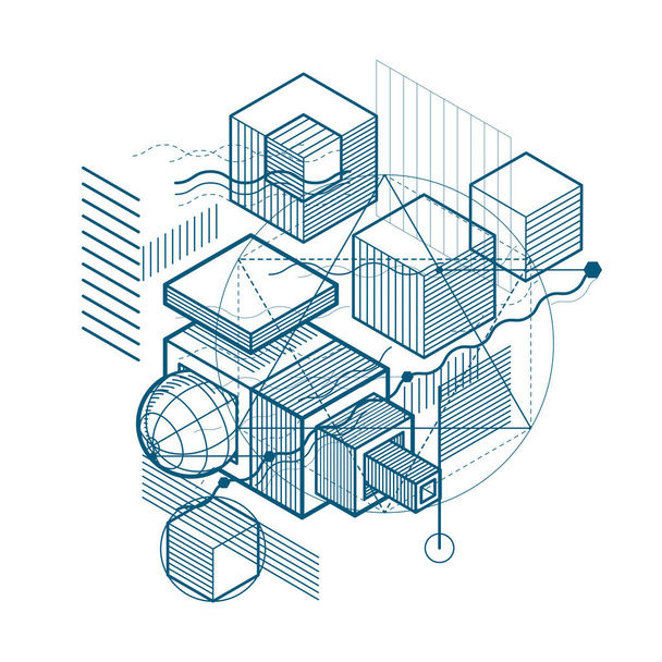 isometric mesh shapes and figures - Vector, Imagen