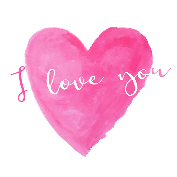 pink heart watercolor paint isolated on white background with wo - Photo, Image