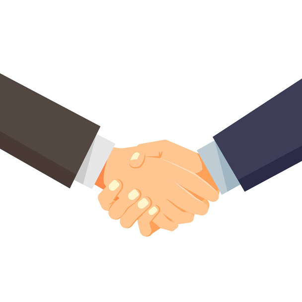 Handshake of business people partners isolated on white background. Hand shaking meeting agreement. Vector flat design. Symbol of successful transaction - Vector, Image