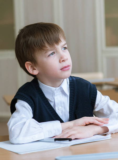 Diligent student sitting at desk, classroom - Φωτογραφία, εικόνα