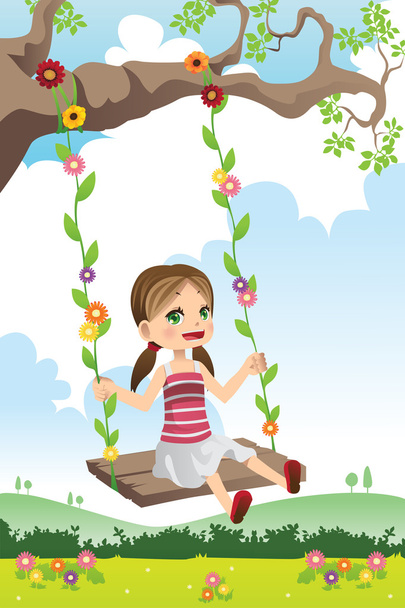 Fille balançant sur un arbre
 - Vecteur, image