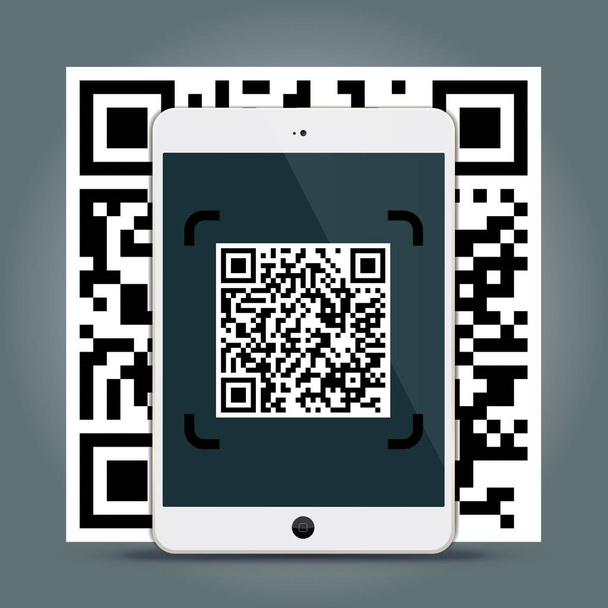 QR kodları ile bir tablet - hızlı yanıt kodu iş Infographic templat kod çözme - Vektör, Görsel
