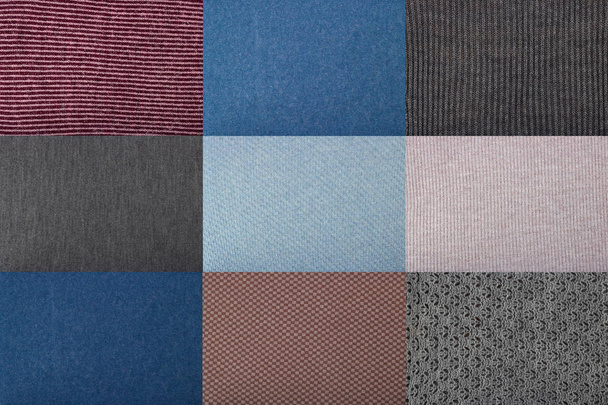 Nueve texturas de fibras de lana tejidas
 - Foto, Imagen
