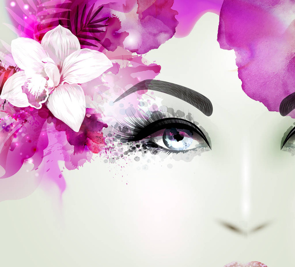 woman with floral elements - Vector, Imagen