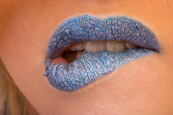 Beautiful blue make-up lips - Фото, зображення