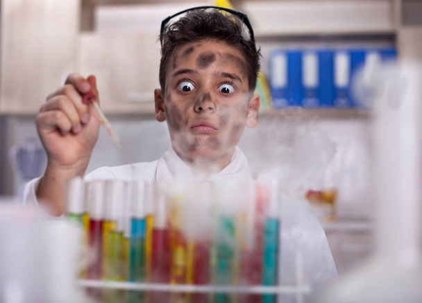  boy doing experiments in the laboratory,Science and education c - Valokuva, kuva