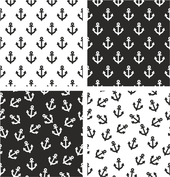 Boat or Tattoo Anchor Aligned & Random Seamless Pattern Set - Вектор, зображення