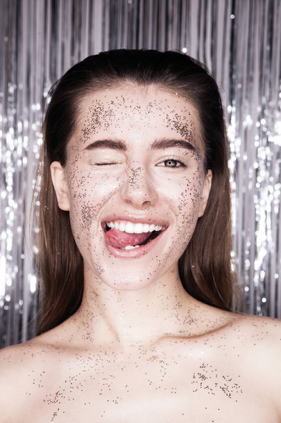 Portrait of girl with glitter make up - Foto, imagen