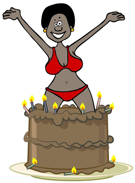 ケーキからジャンプの黒人女性 - 写真・画像