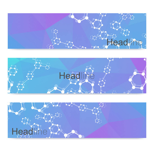 Scientific set of modern vector banners. DNA molecule structure with connected lines and dots. Science vector background. Medical, tecnology, chemistry design. - Vector, Image