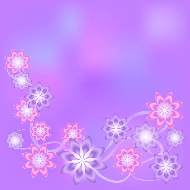 The pattern on the violet background. Fabulous flowers. - Wektor, obraz