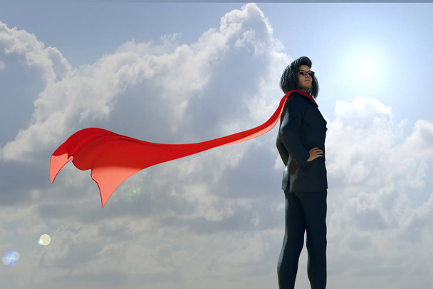 Illustration 3D d'une femme d'affaires vêtue d'un costume avec un super-héros Cape
 - Photo, image