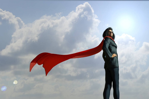 Ilustração 3D de mulher de negócios vestida com um terno com um super-herói do Cabo
 - Foto, Imagem