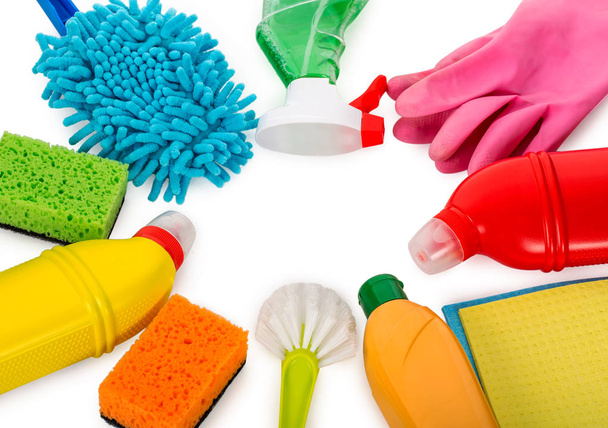 cleaning supplies, top view - Фото, зображення