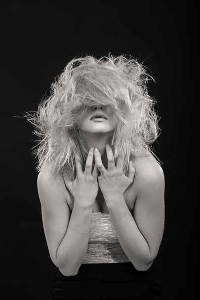fashion blonde on a black and white photo. - Photo, Image