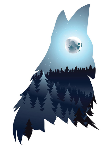 Wolf Howling with Forest - Vector, Image