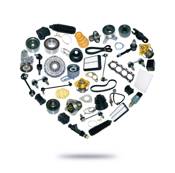 Herz-Ersatzteile Auto auf weißem Hintergrund - Foto, Bild