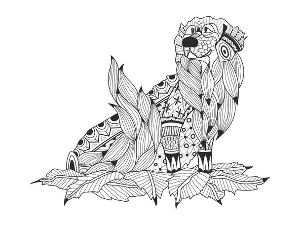 Labrador Retriever, a levelek, a felnőttek vektor kifestőkönyv - Vektor, kép