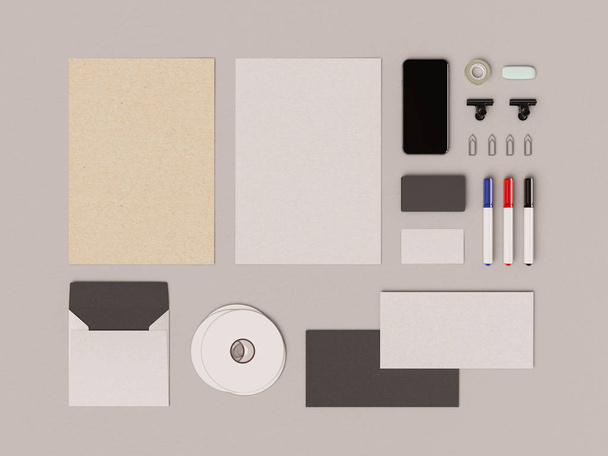 Corporate Identity. Branding Mock Up. Office supplies, Gadgets. 3D illustration - Foto, Bild