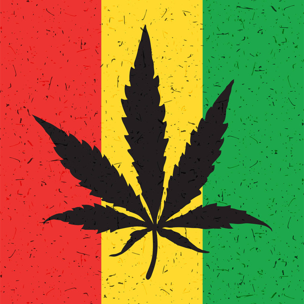Black Cannabis leaf on rastafarian flag.  - Vetor, Imagem