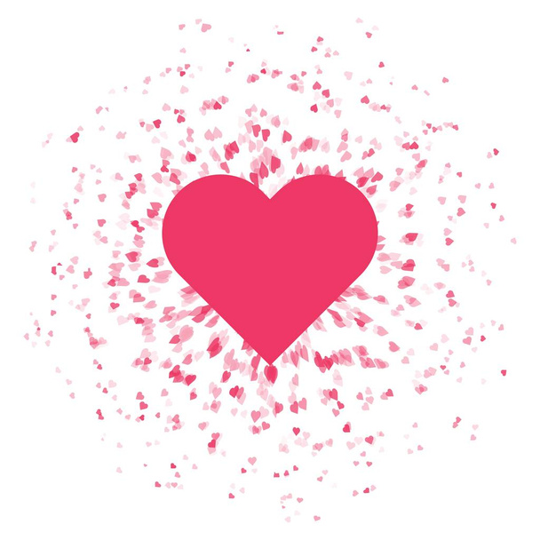 Explosion of flying different size hearts from one big heart. Lo - Vector, Image