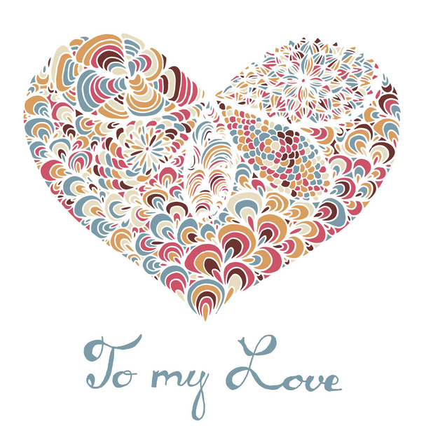 Hand drawn heart with colorful pattern - Вектор, зображення