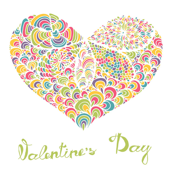 Hand drawn heart with colorful pattern - Vecteur, image