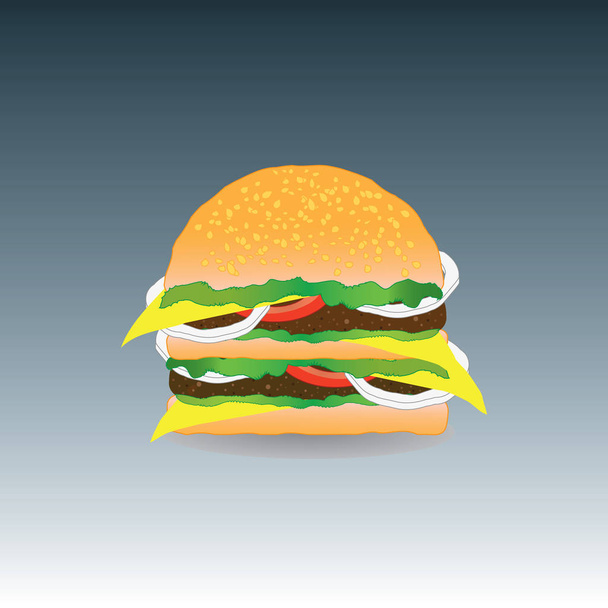 Cheeseburger op een grijze achtergrond. Fast food. Vectorillustratie - Vector, afbeelding