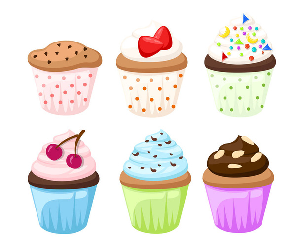 Cupcake vector set isolated Cake collectin sweet candy - Vector, Image