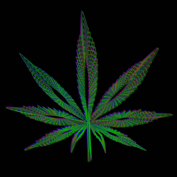 Lehti marihuanan valmistettu sininen vihreä punainen väri mustalla pohjalla
 - Vektori, kuva