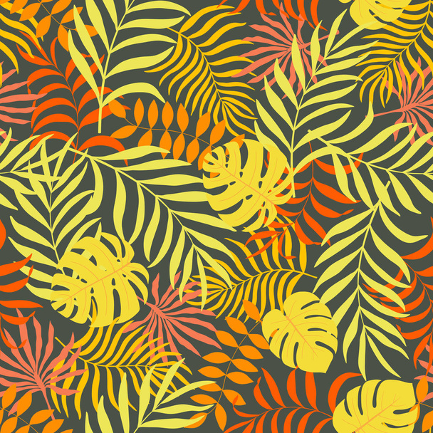 Tropical background with palm leaves. Seamless floral pattern - Vector, imagen