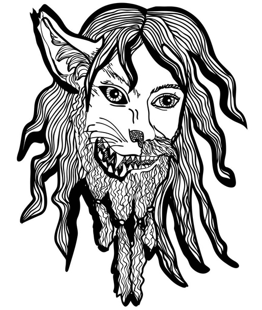 Vektor-Illustration des Werwolfkopfes schwarz-weiß  - Vektor, Bild