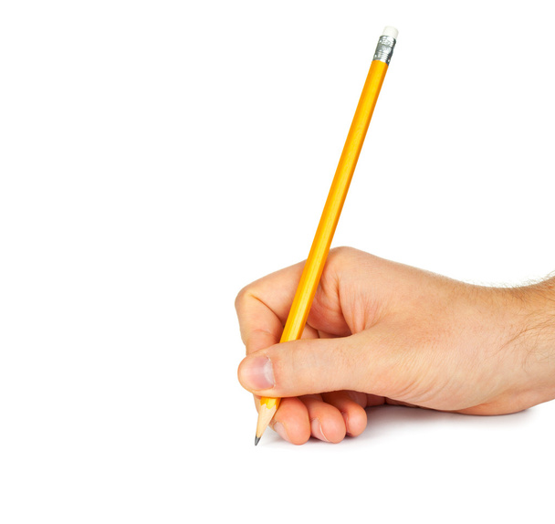 Hand mit Bleistift. über weißem Hintergrund - Foto, Bild