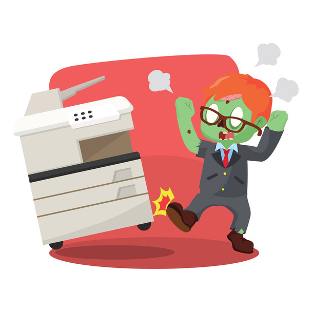 zombie businessman angry kicking photocopy machine - Vektor, Bild