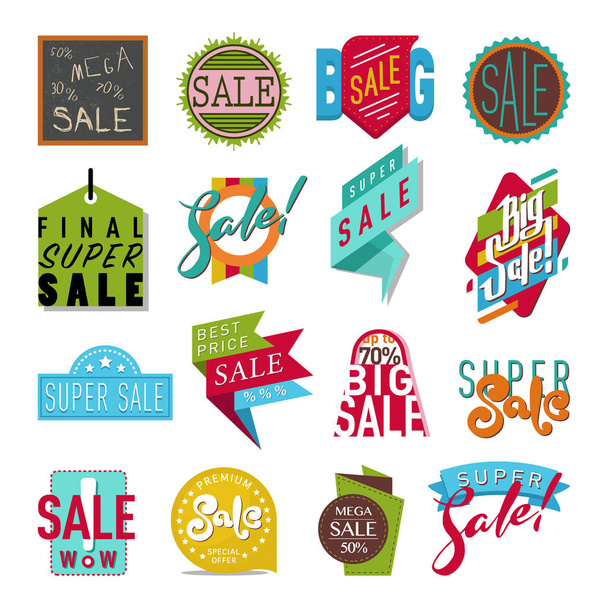 Shop sale flat vector stickers banner illustration - Vecteur, image