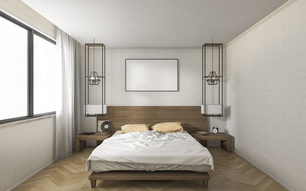 3d rendant lumineux chambre minimale avec oreiller jaune
 - Photo, image