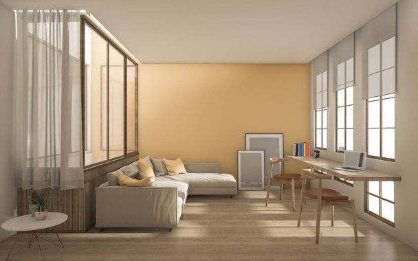 3d renderizado amarillo moderno salón con luz del día de la ventana
 - Foto, Imagen