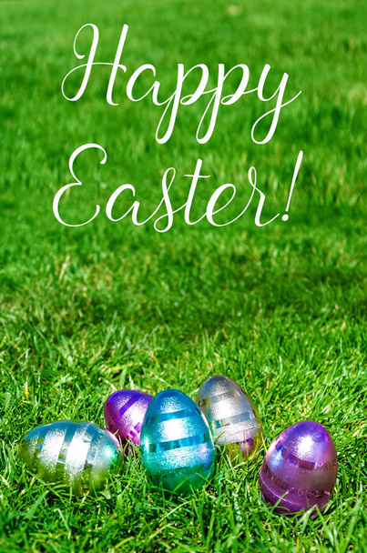 復活祭の卵は草の背景に - 写真・画像