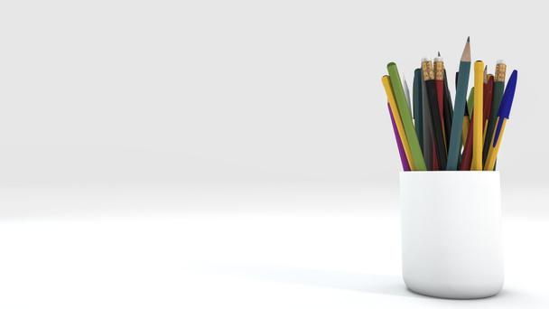 3D rendering κοντινό χρώμα μολύβι στο λευκό Κύπελλο - Φωτογραφία, εικόνα
