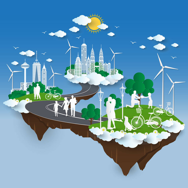 The concept of City go Green,Green City concept. paper cut Stlye - Vector, Image