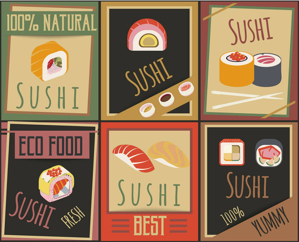 Traditional Japanese Food Cards - Вектор, зображення