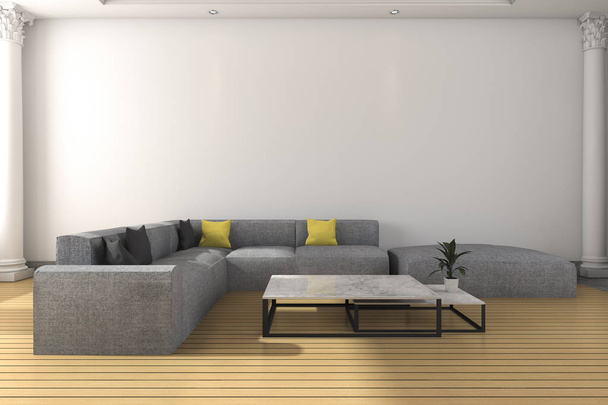 3d rendering long sofa set in white classic living room - Foto, Bild