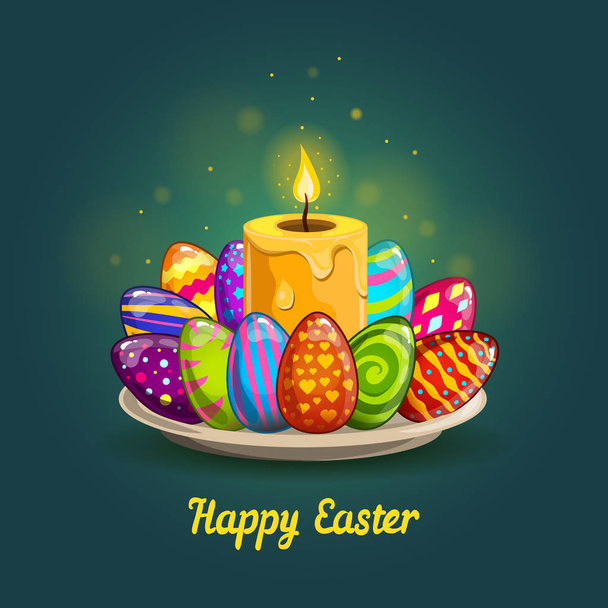Card with Easter eggs and candle - Vektör, Görsel