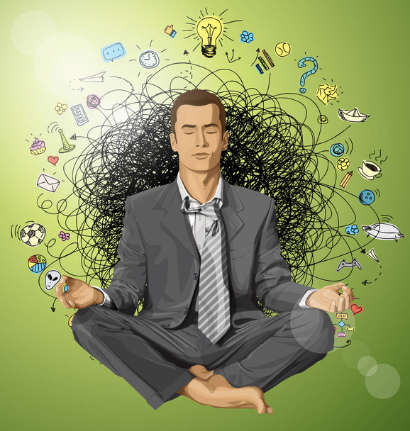 Businessman in Lotus Pose Meditating - Vector, Image