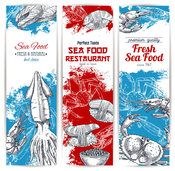 新鮮な魚介類や魚料理のベクトル バナー設定 - ベクター画像