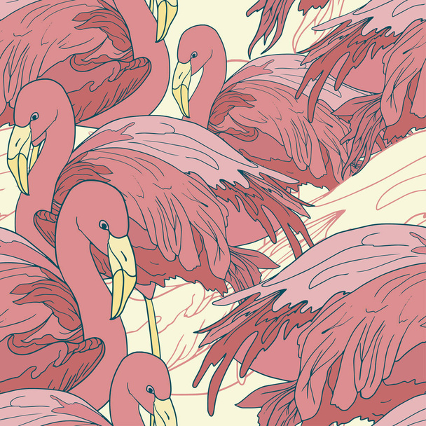 Seamless pattern with beautiful flamingo - Vector, Image