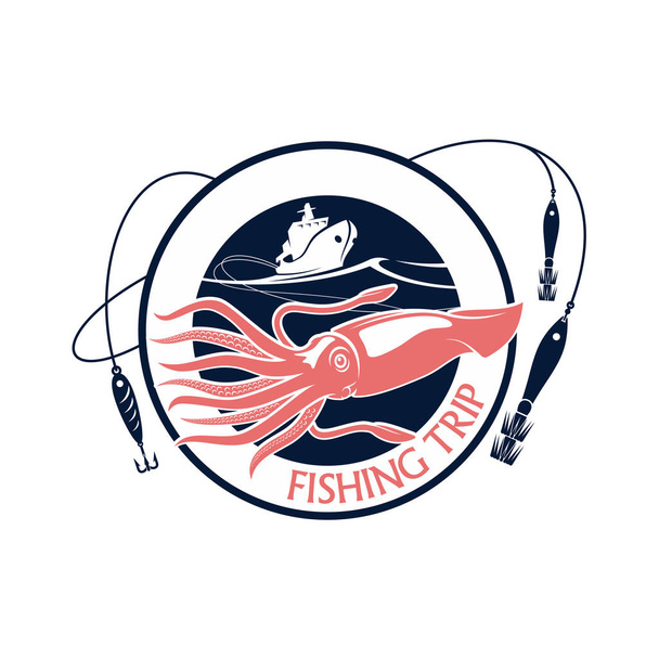 Риболовля кальмарів морепродуктів подорожі Векторна іконка
 - Вектор, зображення