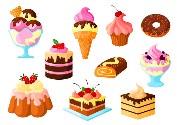 Tatlı pasta tatlı, dondurma vector Icons set - Vektör, Görsel